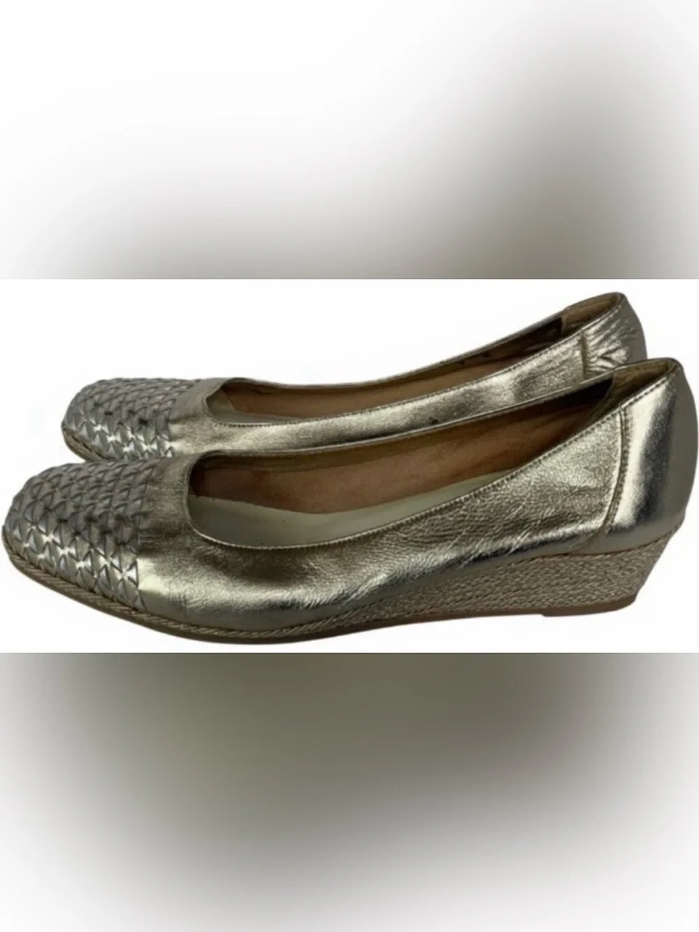 Merucci Gold Metallic Woven Wedge Flats Made in Italy SZ 9